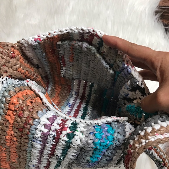 Upcycled Woven Crossbody Flap Purse Handmade Unique Recycled - Picture 9 of 12